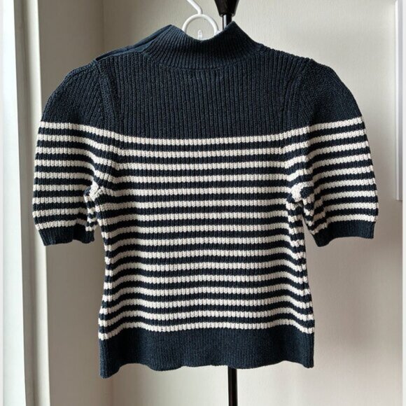 Anthropologie Maeve Nautical Blue and White Strip Knit Short Sleeve - Size XS - Picture 3 of 4